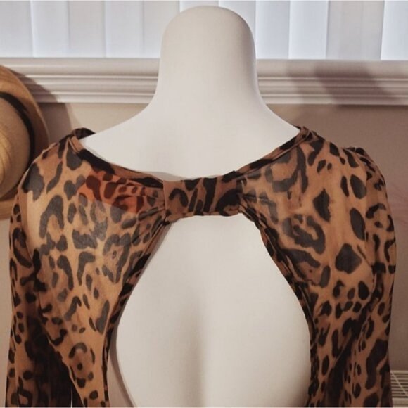 Vintage Y2K REBEL Cheetah Animal Print Tunic Peep Hole Back Sheer Top- XS - Picture 5 of 11